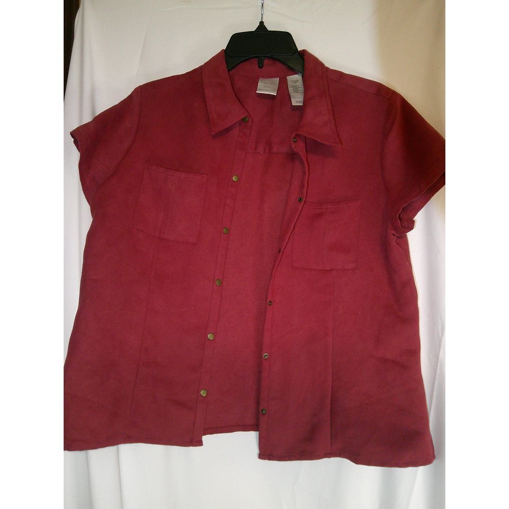 Emma James Petite‎ Burgundy Button-Up Short Sleeve Blouse Casual Office Wear 12P